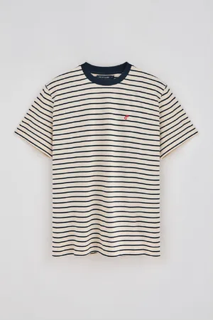 Polo Club® Maglietta A Righe Blu Marino E Beige Con Monogramma Ricamato