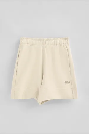 Polo Club® Pantaloncini In Cotone Ecrù Con Logo Ricamato