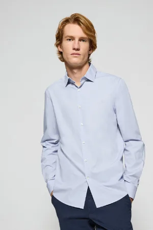 Polo Club® Camicia Super Slim Fit Popeline Celeste Con Logo Ricamato