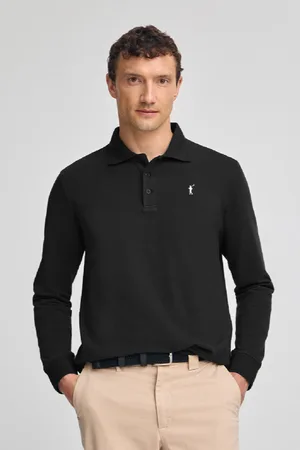 Polo Club® Polo Nera A Maniche Lunghe Con Tre Bottoni Con Ricamo Rigby Go
