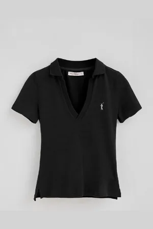 Polo Club® Polo Nera In Cotone E Lino Senza Bottoni Con Ricamo Rigby Go