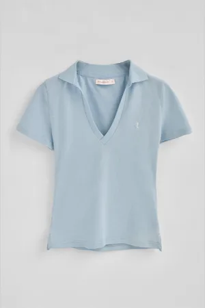Polo Club® Polo Blu Chiaro In Cotone E Lino Senza Bottoni Con Ricamo Rigby Go