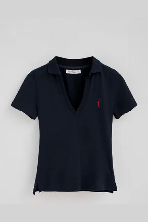 Polo Club® Polo Blu Marino In Cotone E Lino Senza Bottoni Con Ricamo Rigby Go