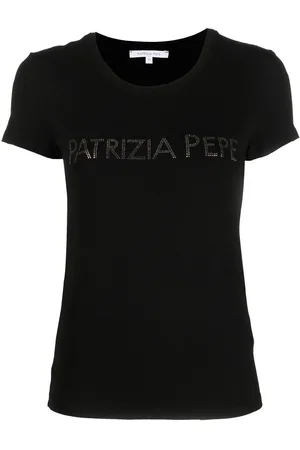 T-shirt nera logo strass