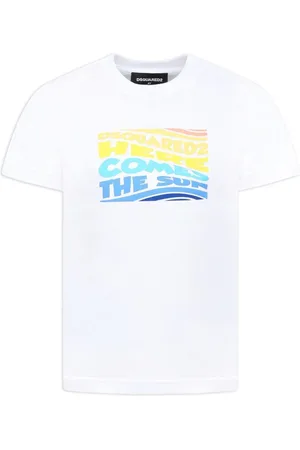 Dsquared2 T-shirt bianca" dsq2 here comes the sun"
