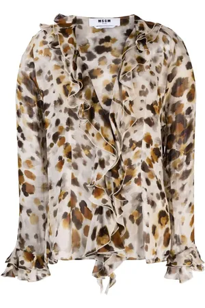 Msgm Blusa con rouches in georgette stampa "watercolor leopard"