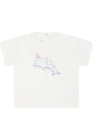 Petit Bateau T-shirt bianca stampa delfini neonata