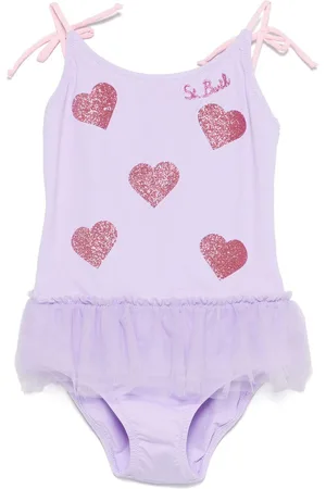 MC2 SAINT BARTH Costume lilla con cuori strasse ruches