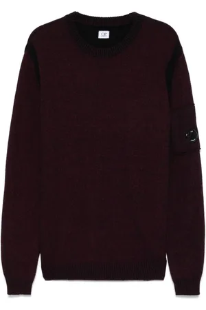 C.P. Company Maglione bordeaux logo compass braccio