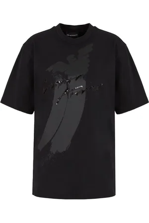 Emporio Armani T-shirt nera logo paillettes