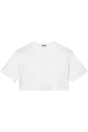 Dondup T-shirt bianca crop over con perline