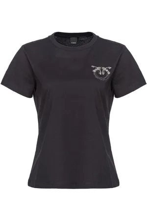 Pinko T-shirt Nambrone nera mini logo strass