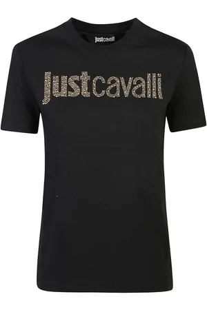 Roberto Cavalli T-shirt nera logo con borchie tonde