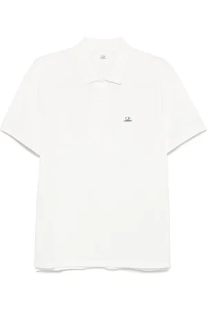 C.P. Company Polo bianco strech piquet mini logo petto