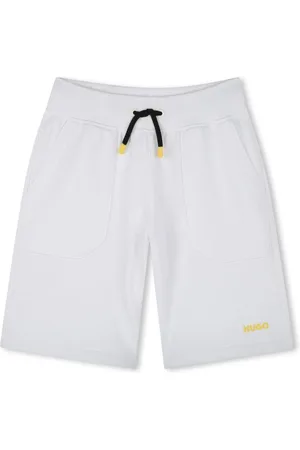 HUGO BOSS Bermuda bianco logo stampa con fiamme retro