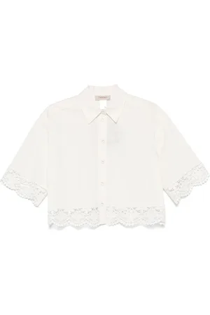 Twin-Set Camicia bianca orli con ricami floreali