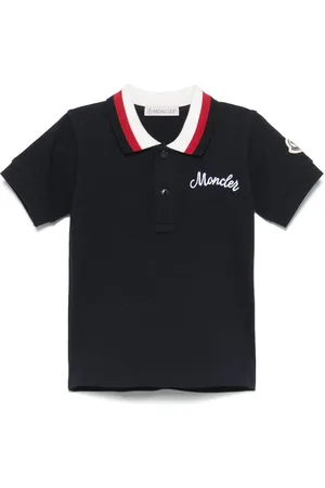 Moncler Polo blu neonato logo ricamo
