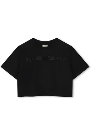 Marc Jacobs T-shirt nera crop con logo strass