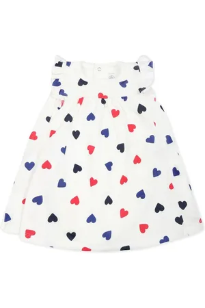Petit Bateau Abito bianco con cuori multicolor all-over neonata