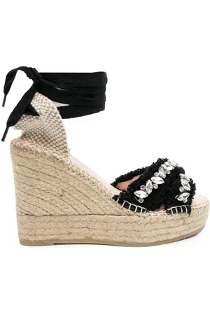 MANEBI Espadrillas valenciana incrociati neri con cristalli