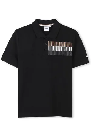 HUGO BOSS Polo nera stampa fantasia petto