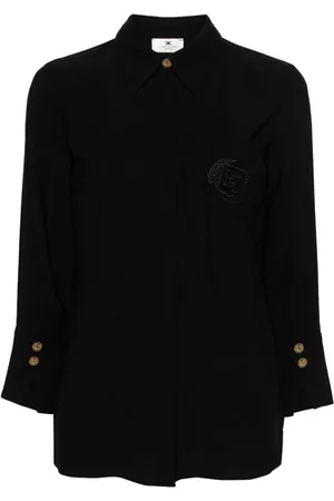 Elisabetta Franchi Camicia nera con logo ricamo