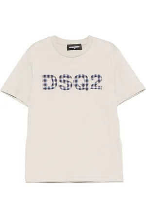 Dsquared2 T-shirt beige logo dsqu2 a quadretti