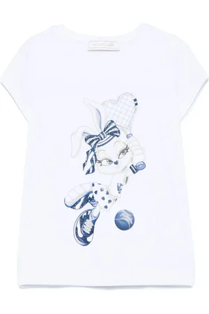 MONNALISA T-shirt bianca con stampa coniglietta tennis