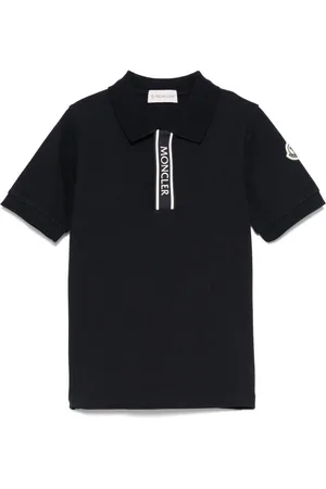 Moncler Polo blu mezza abbottonatura logata