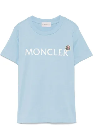 Moncler T-shirt celeste logo lettering