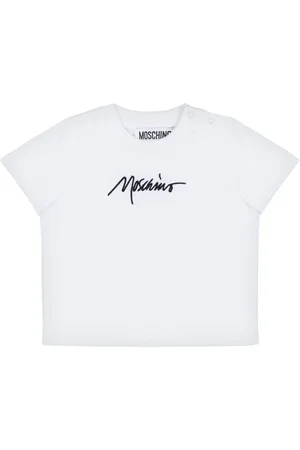 Moschino T-shirt bianca logo lettering ricamo neonato