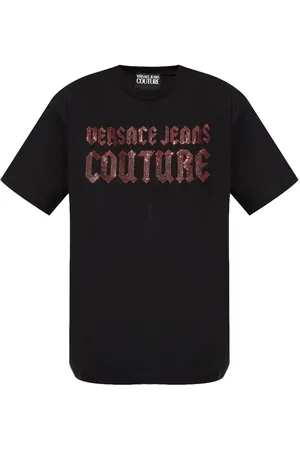 VERSACE T-shirt nera logo strass