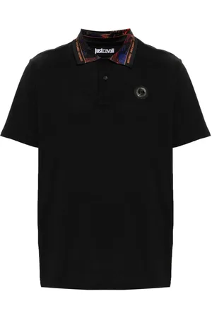 Roberto Cavalli Polo nera colletto snake
