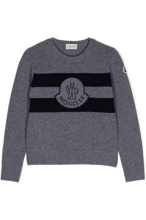 Moncler Maglione grigio ricamo frontale