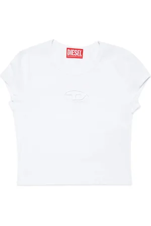 Diesel T-shirt bianca Oval-D tono su tono