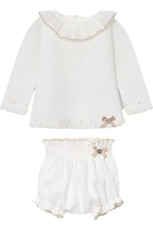 PAZ RODRIGUEZ Completo crema con ricami in maglia beige (2pz)