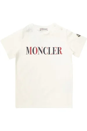 Moncler T-shirt bianca logo lettering bicolor neonato