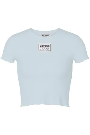 Moschino T-shirt crop a costine etichetta logo