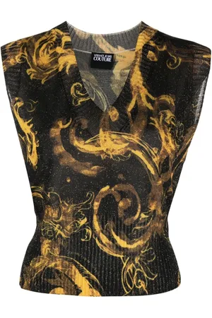 VERSACE Top con stampa barocca lurex