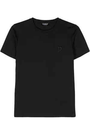 Dondup T-shirt nera regular fiti logo ricamo