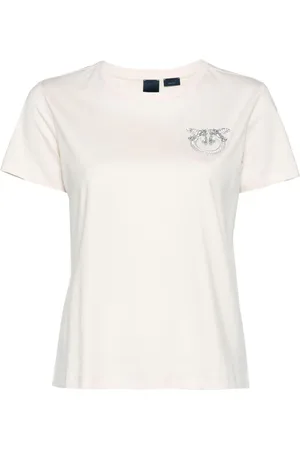 Pinko T-shirt Nambrone bianco latte mini logo strass