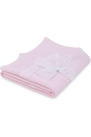 PAZ RODRIGUEZ Coperta in maglia rosa con pizzo bianco