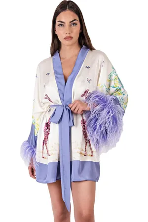 MARGHERITA MAZZEI Kimono corto con fantasia e piume burro