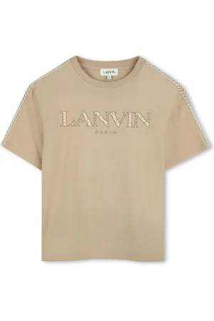 Lanvin T-shirt beige logo lettering e bande crub