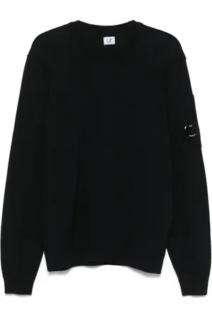 C.P. Company Maglione in filo blu logo lens sul braccio