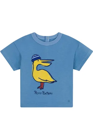 Petit Bateau T-shirt blu con stampa frontale
