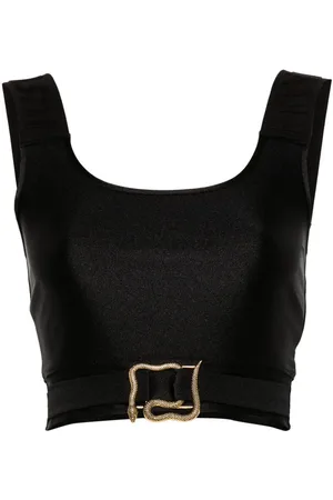 Roberto Cavalli Crop top effetto satinato placca snake