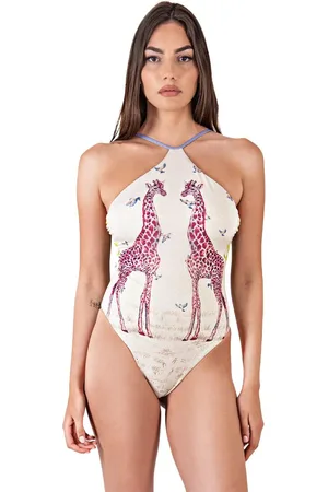 MARGHERITA MAZZEI Costume intero burro con fantasia stampata e lurex