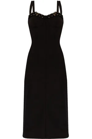 VERSACE Abito midi scollo fibbie e occhielli