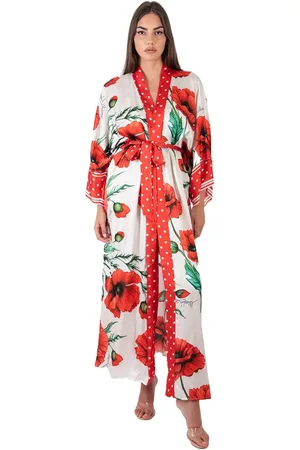 MARGHERITA MAZZEI Kimono lungo burro con fantasia stampata